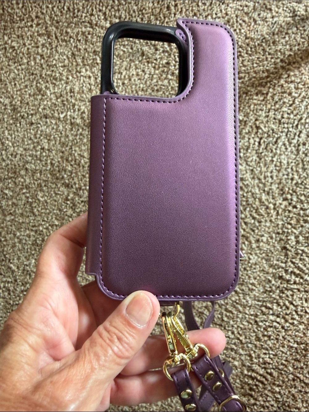 Purple IPhone 16 Pro Case with crossbody strap and wrist strap